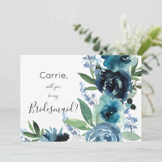 Dusty Blue Floral 2 Kaart (Staand voorkant)