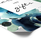 Dusty Blue Floral 2 Kaarten en cadeausignaalbord P Poster (Hoek)