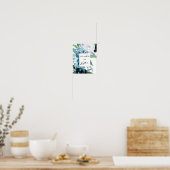 Dusty Blue Floral 2 Kaarten en cadeausignaalbord P Poster (Keuken)