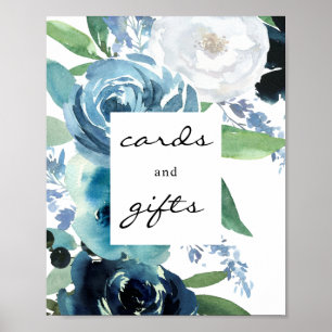 Dusty Blue Floral 2 Kaarten en cadeausignaalbord P Poster