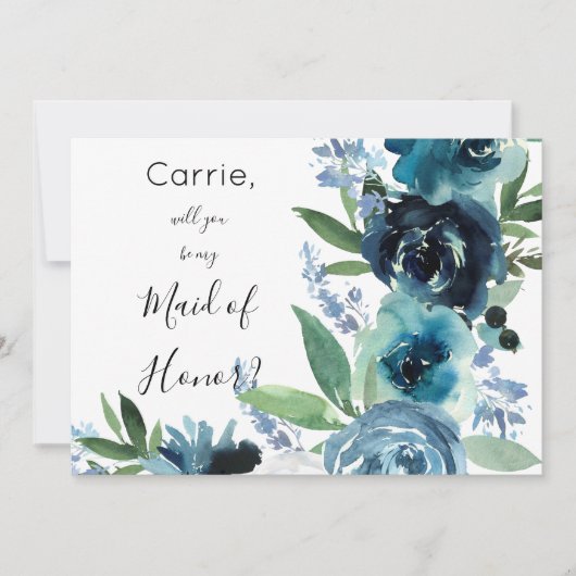 Dusty Blue Floral 2 Maid of Honor Matron Flower Kaart (Voorkant)
