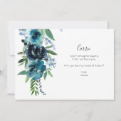 Dusty Blue Floral 2 Maid of Honor Matron Flower Kaart (Achterkant)