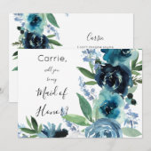 Dusty Blue Floral 2 Maid of Honor Matron Flower Kaart (Voorkant / Achterkant)