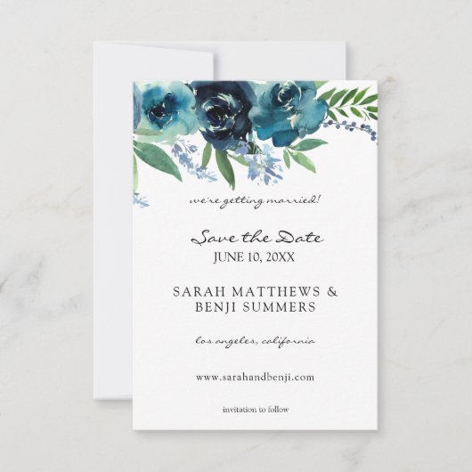 Dusty Blue Floral 2 & uw foto Save The Date (Voorkant)