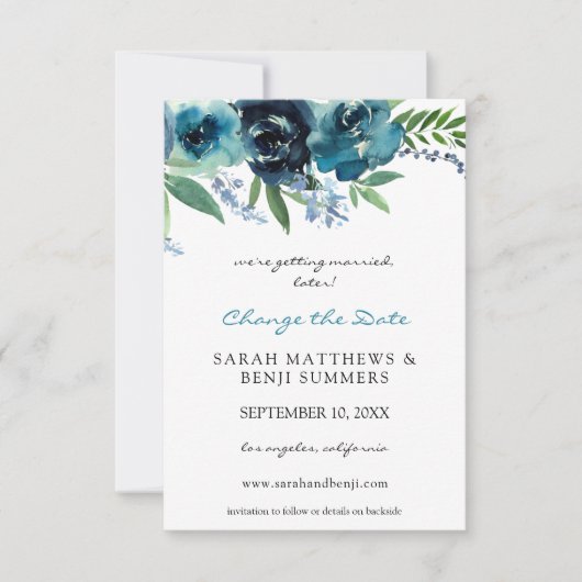 Dusty Blue Floral 2 Verander de datum Save The Date (Voorkant)