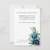 Dusty Blue Floral 2 Verander de datum Save The Date (Achterkant)