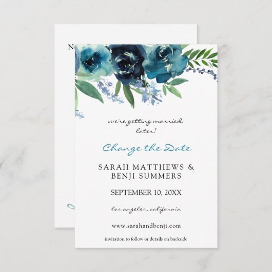 Dusty Blue Floral 2 Verander de datum Save The Date (Voorkant / Achterkant)