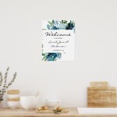 Dusty Blue Floral 2 Welcome Versie 2 Poster (Keuken)
