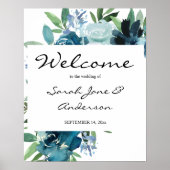 Dusty Blue Floral 2 Welcome Versie 2 Poster (Voorkant)