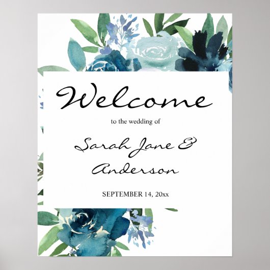 Dusty Blue Floral 2 Welcome Versie 2 Poster (Voorkant)