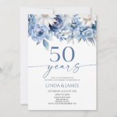 Dusty Blue Floral 50th Wedding Anniversary Kaart (Voorkant)