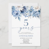 Dusty Blue Floral 5th Wedding Anniversary Kaart (Voorkant)