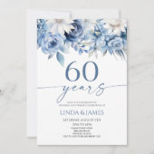Dusty Blue Floral 60th Wedding Anniversary Kaart (Voorkant)