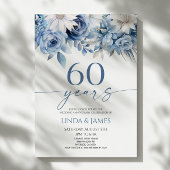 Dusty Blue Floral 60th Wedding Anniversary Kaart