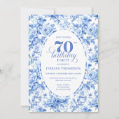 Dusty Blue Floral 70th Birthday Invitation Kaart (Voorkant)