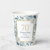 Dusty Blue Floral 70th Birthday Papieren beker (Achterkant)