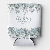 Dusty Blue Floral 70th Verjaardag Custom Blikjeskoeler (Voorkant)