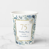 Dusty Blue Floral 75th Birthday Papieren beker (Voorkant)