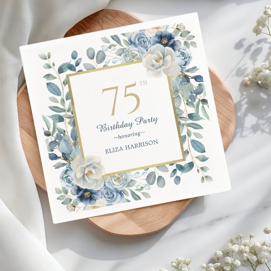 Dusty Blue Floral 75th Birthday Servet