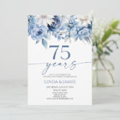 Dusty Blue Floral 75th Wedding Anniversary Kaart (Staand voorkant)