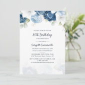 Dusty Blue Floral 80th Birthday Party Kaart (Staand voorkant)