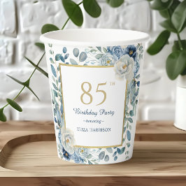 Dusty Blue Floral 85th Birthday Papieren beker
