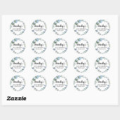 Dusty Blue Floral 90th Birthday Hartelijk dank Ronde Sticker (Vel)