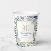 Dusty Blue Floral 90th Birthday Papieren beker (Achterkant)