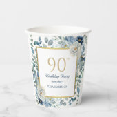 Dusty Blue Floral 90th Birthday Papieren beker (Voorkant)