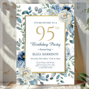 Dusty Blue Floral 95th Birthday Kaart