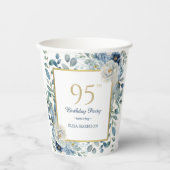 Dusty Blue Floral 95th Birthday Papieren beker (Voorkant)