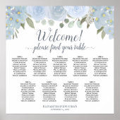 Dusty Blue Floral 9 Table Boho Chic Seating Chart Poster (Voorkant)