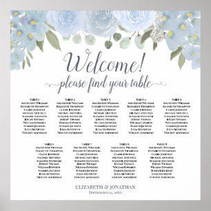 Dusty Blue Floral 9 Table Boho Chic Seating Chart Poster