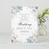 Dusty Blue Floral Accent Wedding Kaart (Staand voorkant)
