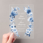 Dusty Blue Floral Acrylic Wedding Acryl Uitnodigingen (Insitu (Draagbaar))