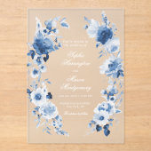 Dusty Blue Floral Acrylic Wedding Acryl Uitnodigingen (Voorkant)