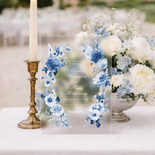 Dusty Blue Floral Acrylic Wedding Acryl Uitnodigingen
