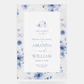 Dusty Blue Floral Acrylic Welcome Sign Acryl Bord (Voorkant)