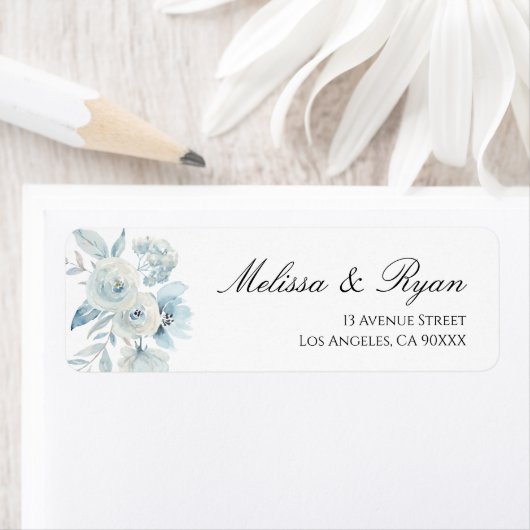 dusty blue floral address label (Insitu)