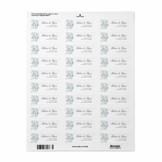 dusty blue floral address label (Full Sheet)