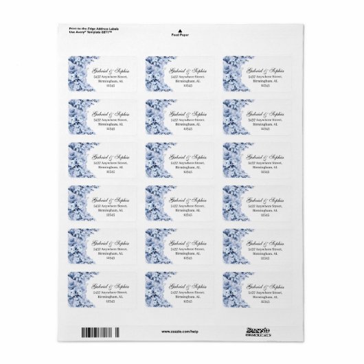 Dusty Blue Floral Address Label (Full Sheet)