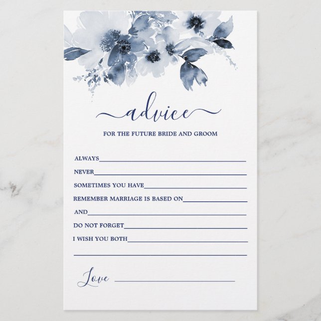 Dusty Blue Floral Advice voor de Bride-kaart (Voorkant)