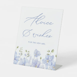 Dusty Blue Floral Advies & Wensen Vrijgezellenfees Reclamebord Met Voetstuk