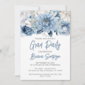 Dusty Blue Floral Afstuderen Afstudeerder Party Kaart (Voorkant)