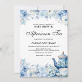 Dusty Blue Floral Afternoon Tea Baby shower Kaart (Voorkant)