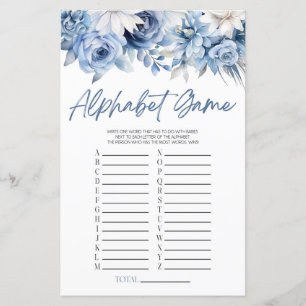 Dusty Blue Floral Alphabet Baby shower Game