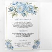 Dusty Blue Floral Ampersand All in One Wedding Drieluik Uitnodiging (Binnenzijde eerst)