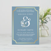 Dusty Blue Floral Ampersand All in One Wedding Kaart (Staand voorkant)