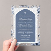 Dusty Blue Floral Anand Karaj Punjabi Sikh Bruilof Acryl Uitnodigingen (Insitu (Draagbaar))