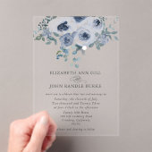 Dusty Blue Floral and Grey Acrylic Invitation Acryl Uitnodigingen (Insitu (Draagbaar))